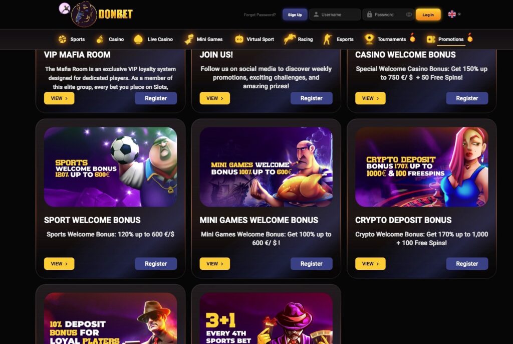 promotions page at a leading non UK casino